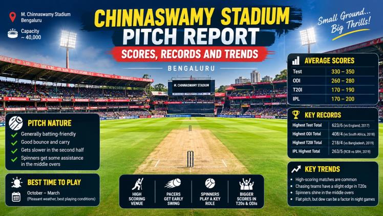Chinnaswamy Stadium Pitch Report Scores, Records and Trends